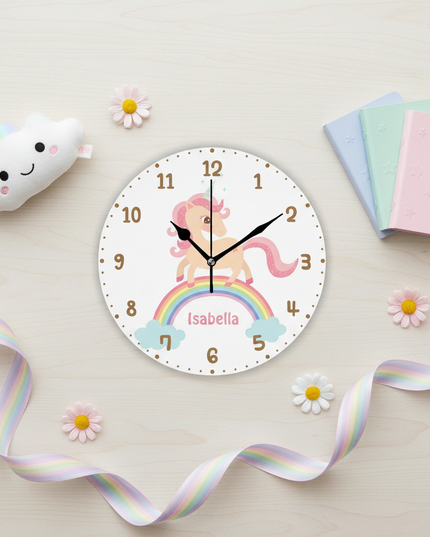 unicorn clock for girls bedroom - flat-lay