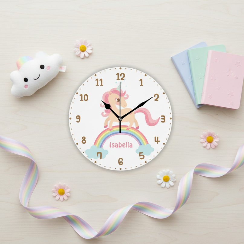 unicorn clock for girls bedroom - flat-lay