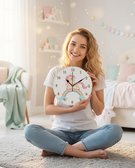 unicorn clock for girls bedroom - in-use