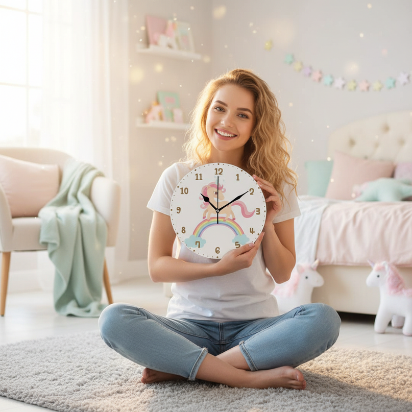 unicorn clock for girls bedroom - in-use