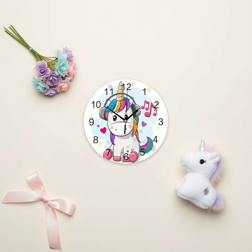 unicorn clock for kids - flat-lay