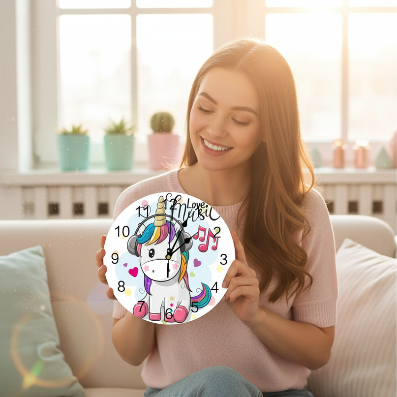unicorn clock for kids - in-use