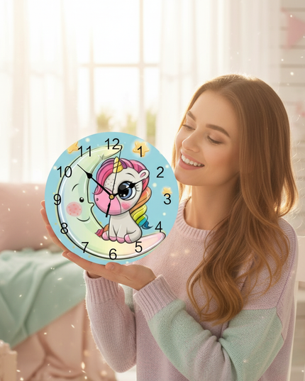 unicorn clock for nursery - in-use