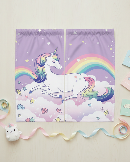 unicorn cloud curtains - flat-lay