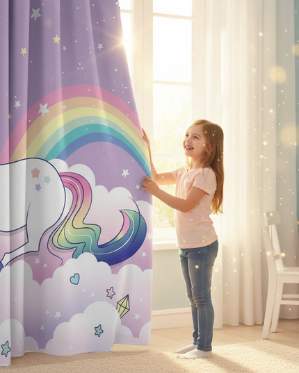 unicorn cloud curtains - in-use