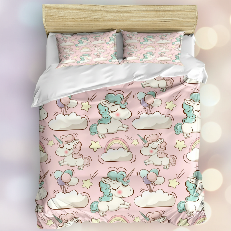 unicorn cloud pattern bedding - lifestyle