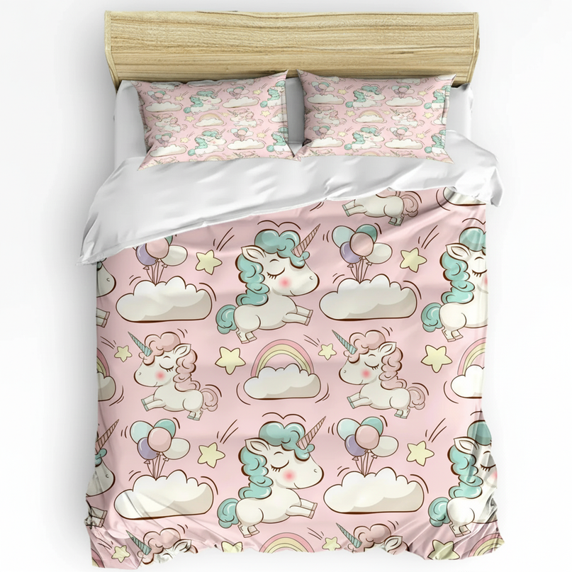 unicorn cloud pattern bedding - white-bg
