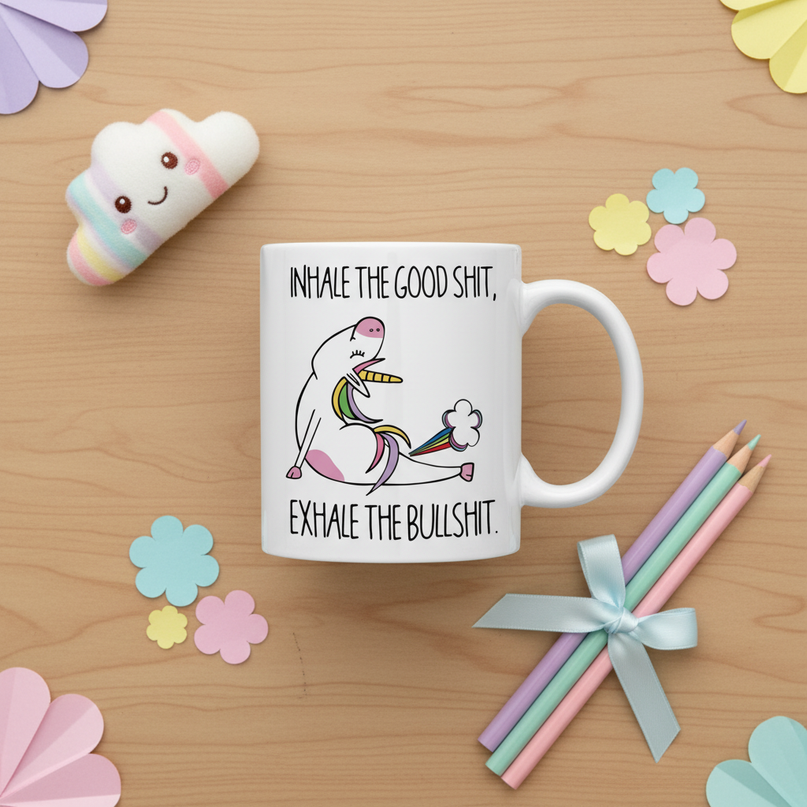 unicorn coffee mug - flat-lay