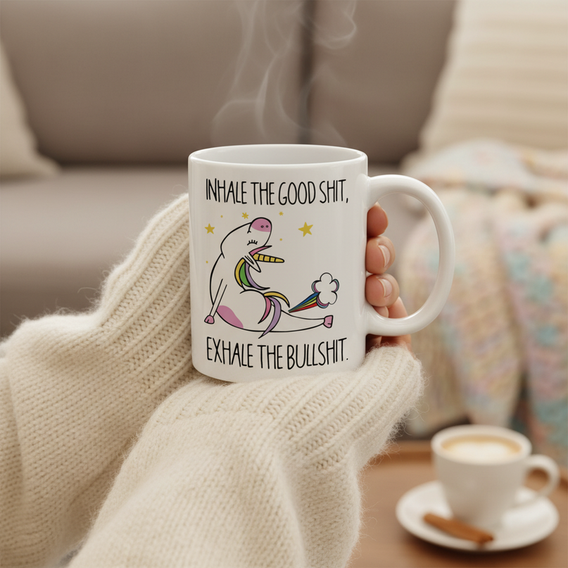 unicorn coffee mug - in-use