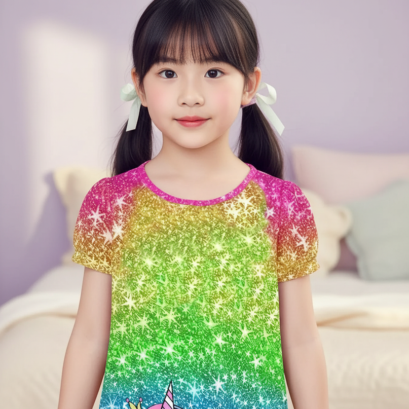 unicorn color block dress girls - detail