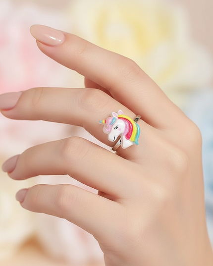 rainbow unicorn ring - in-use