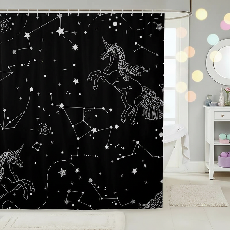 unicorn constellation shower curtain - lifestyle