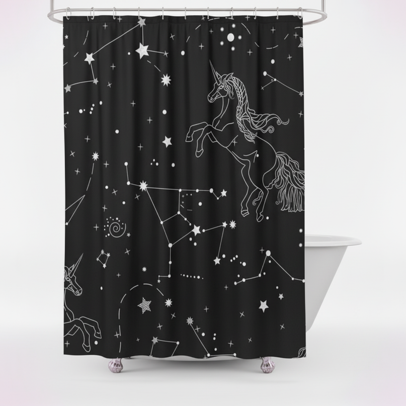 unicorn constellation shower curtain - white-bg