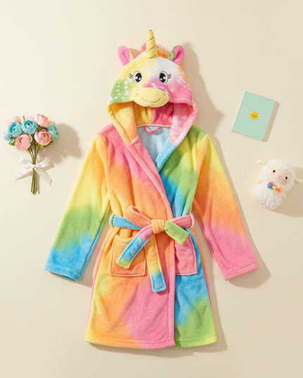 unicorn coral fleece robe - flat-lay
