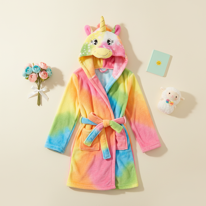 unicorn coral fleece robe - flat-lay