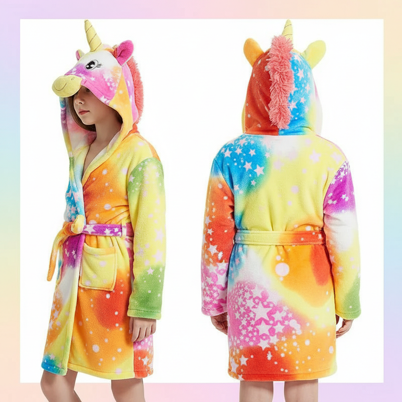 unicorn coral fleece robe - white-bg