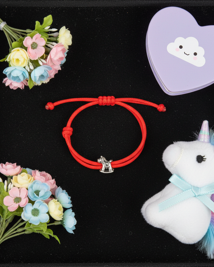 unicorn cord bracelet - flat-lay