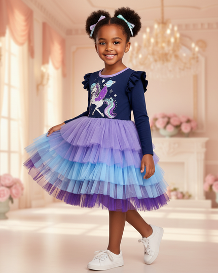 unicorn cosmos space dress - three-quarter