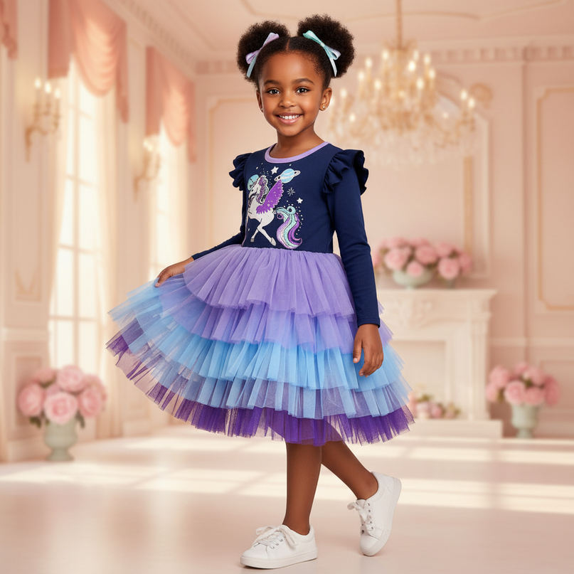 unicorn cosmos space dress - three-quarter