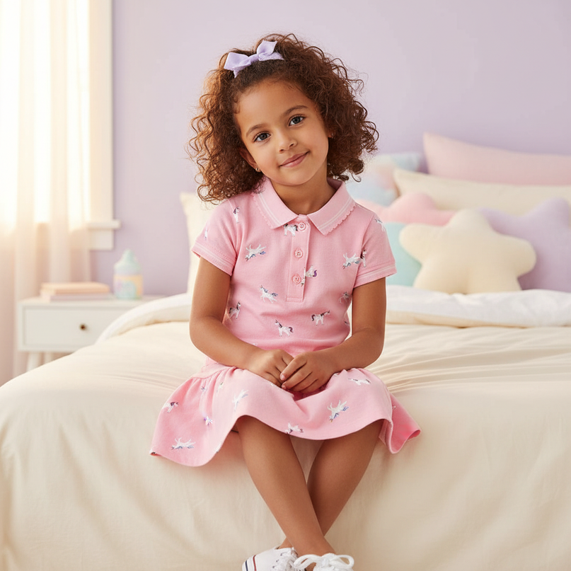 unicorn cotton dress - sitting