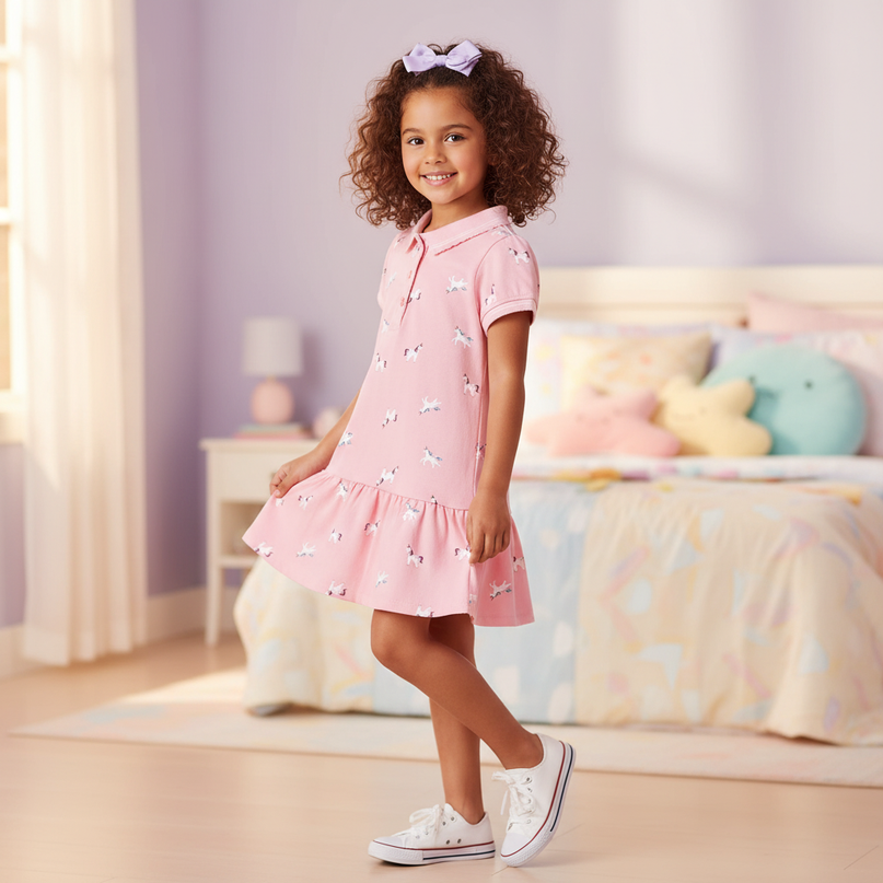 unicorn cotton dress - three-quarter