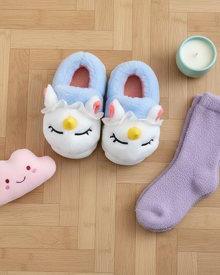 unicorn cotton slippers - flat-lay