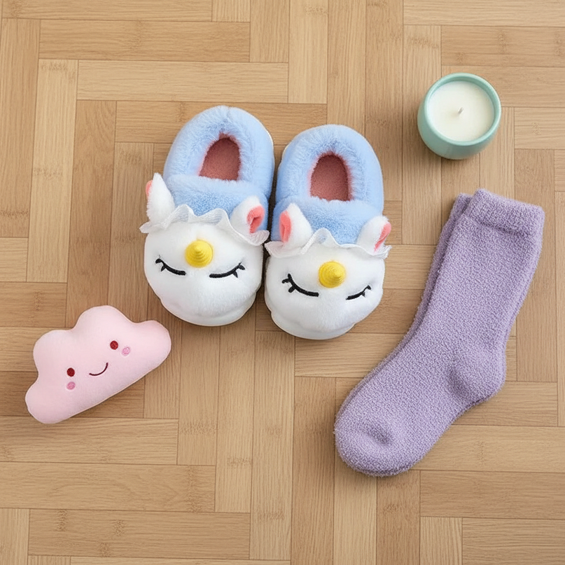 unicorn cotton slippers - flat-lay