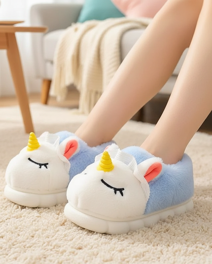 unicorn cotton slippers - in-use