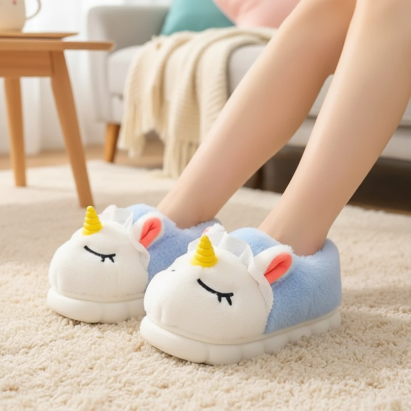 unicorn cotton slippers - in-use