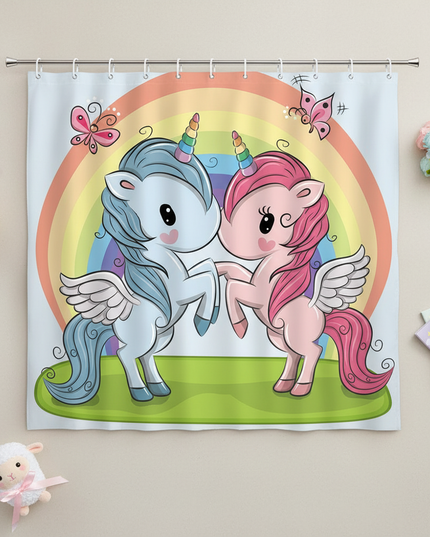 unicorn couple shower curtain - flat-lay