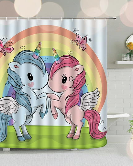 unicorn couple shower curtain - lifestyle