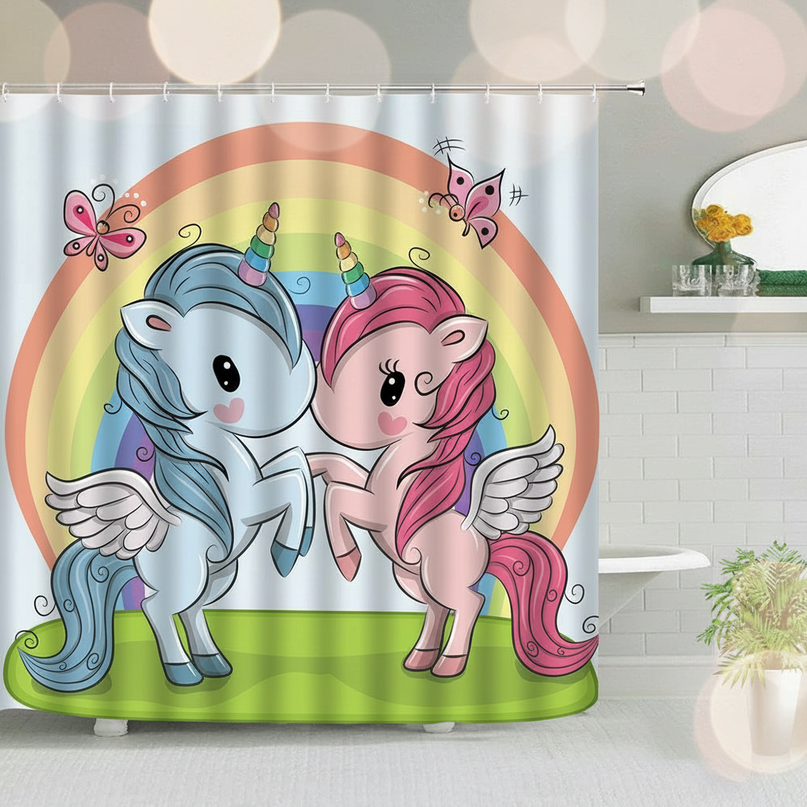 unicorn couple shower curtain - lifestyle