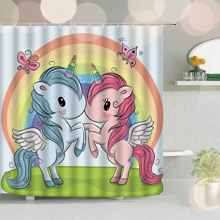 unicorn couple shower curtain - lifestyle