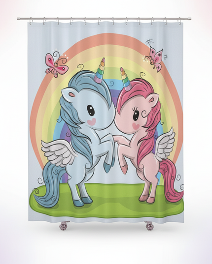 unicorn couple shower curtain - white-bg