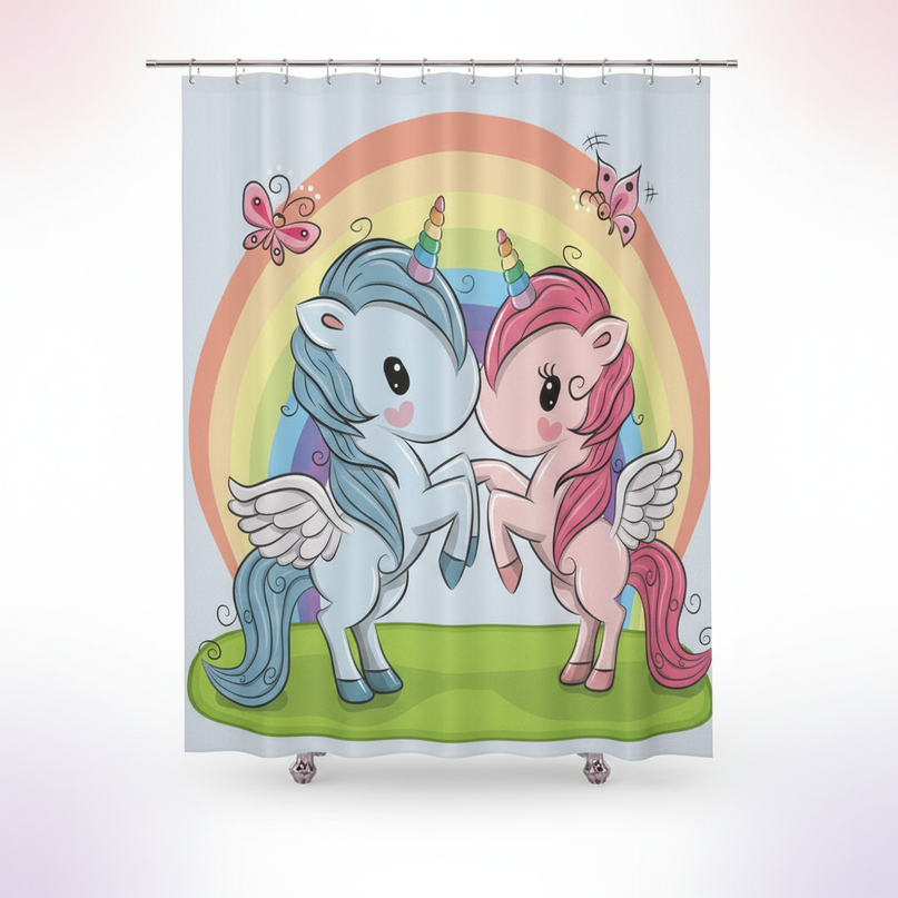 unicorn couple shower curtain - white-bg