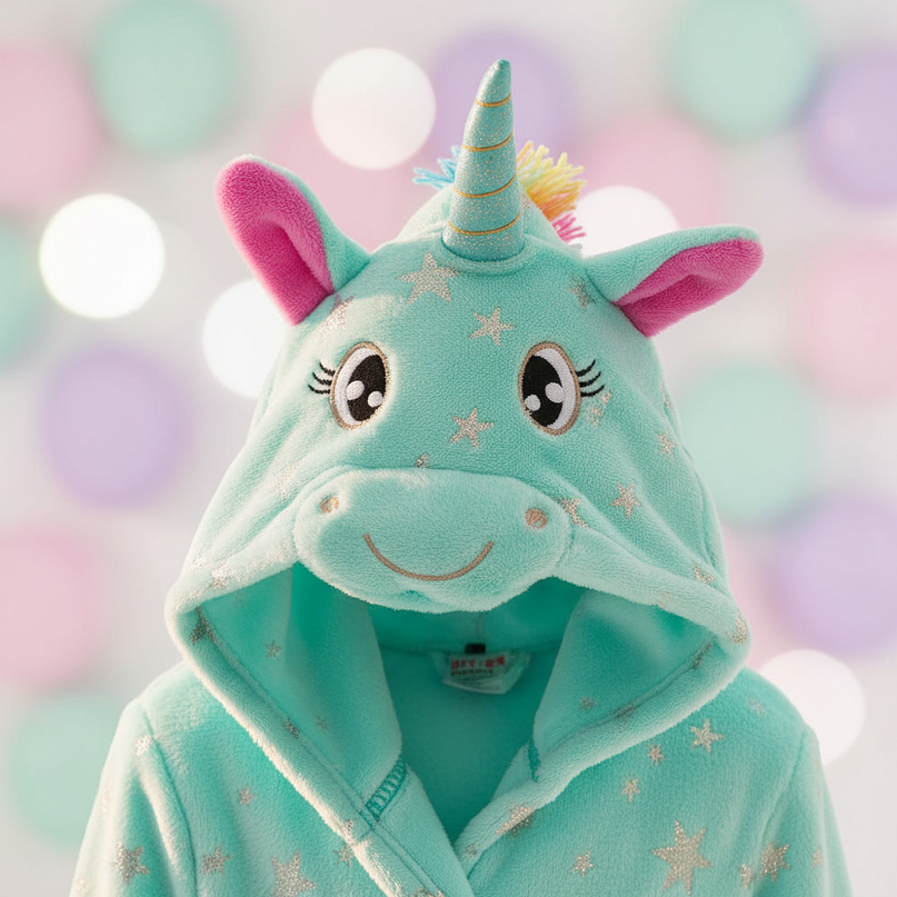 unicorn cozy fleece robe - detail