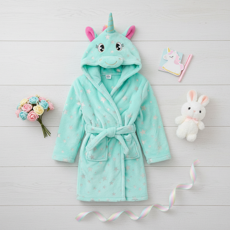 unicorn cozy fleece robe - flat-lay