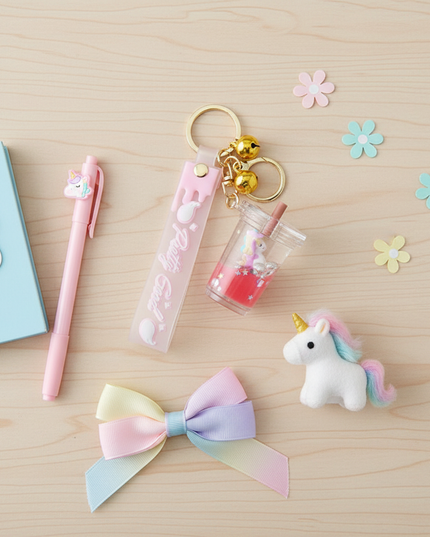 unicorn cup keychain - flat-lay