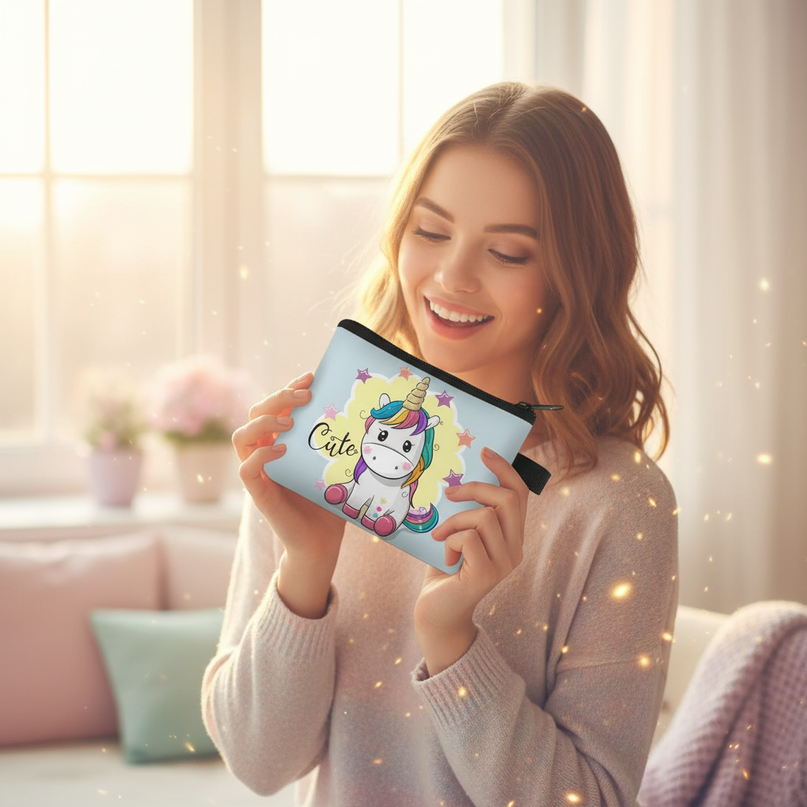 unicorn cute print purse - in-use