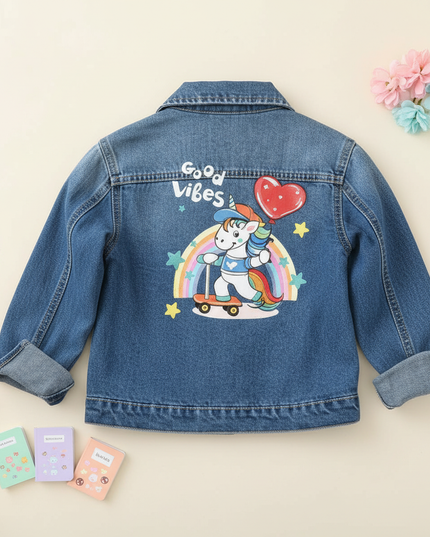 unicorn denim jacket - flat-lay