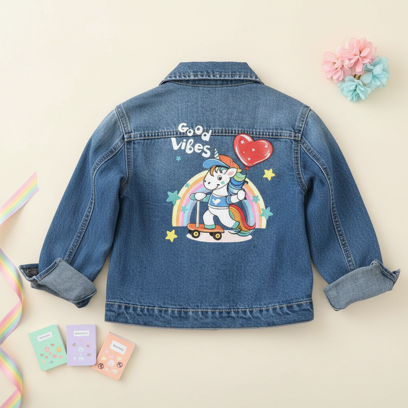 unicorn denim jacket - flat-lay
