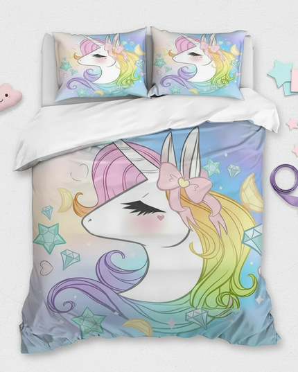 unicorn diamond bedding - flat-lay
