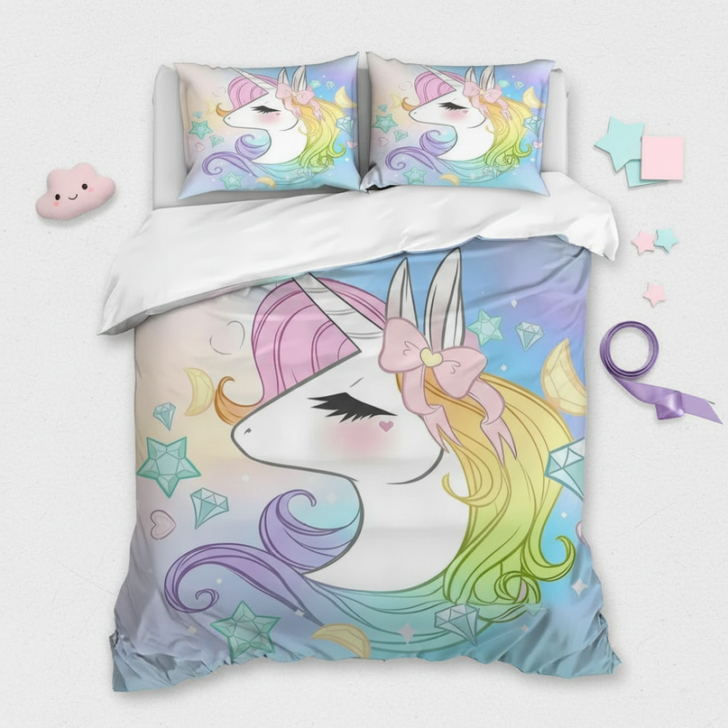 unicorn diamond bedding - flat-lay