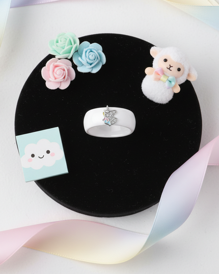 diamond unicorn ring - flat-lay