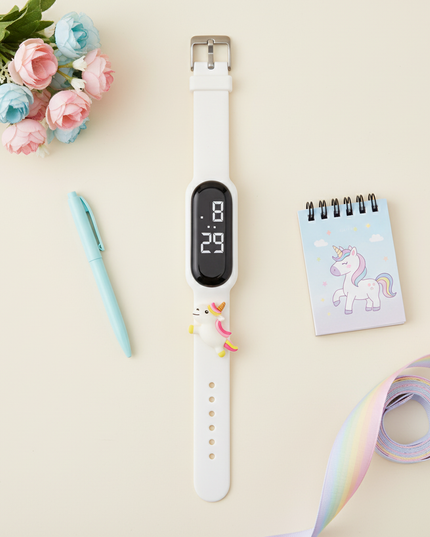 unicorn digital watch - flat-lay