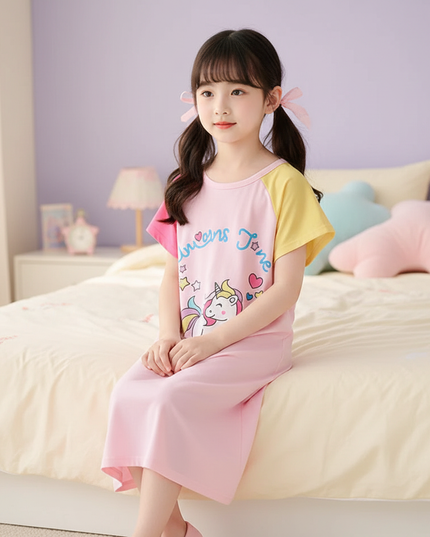 unicorn dino nightgown dress - sitting