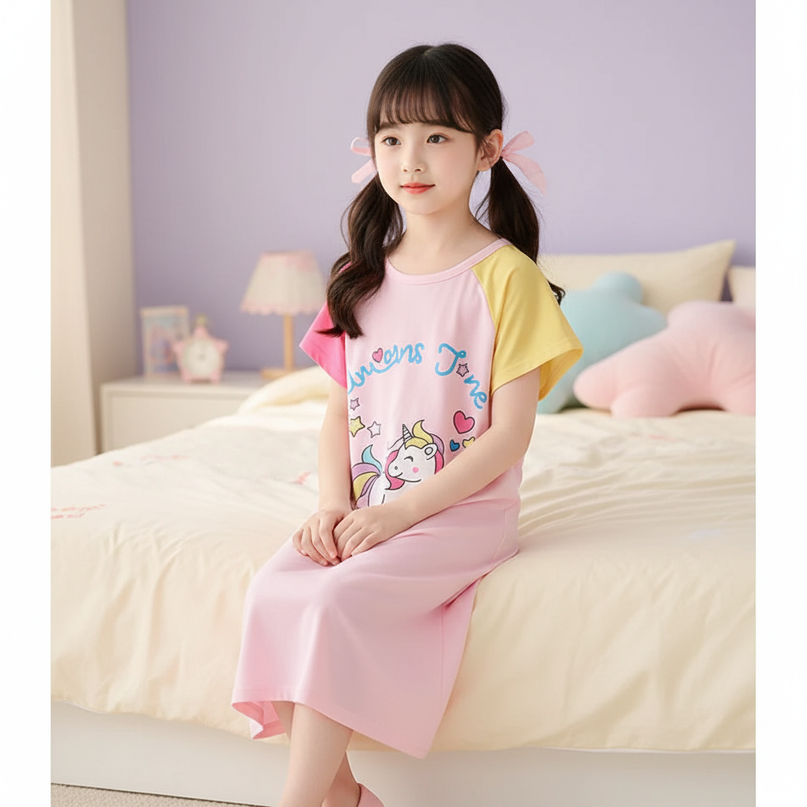 unicorn dino nightgown dress - sitting