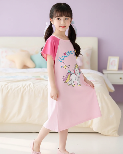 unicorn dino nightgown dress - three-quarter