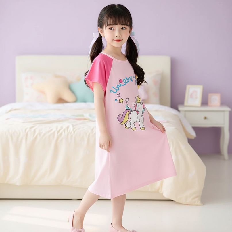 unicorn dino nightgown dress - three-quarter