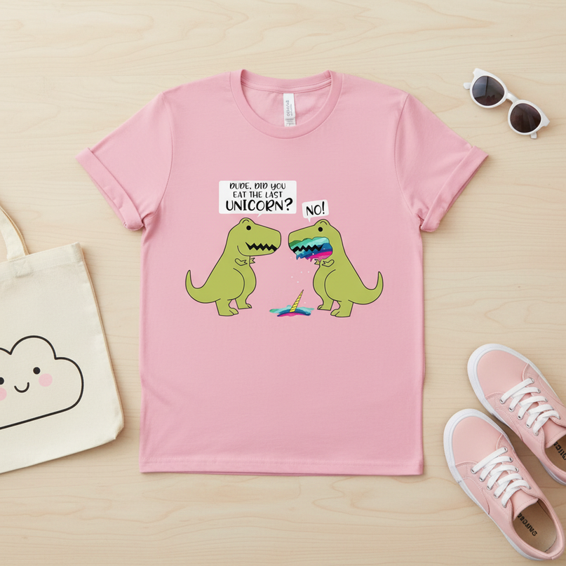 unicorn dinosaur shirt - flat-lay